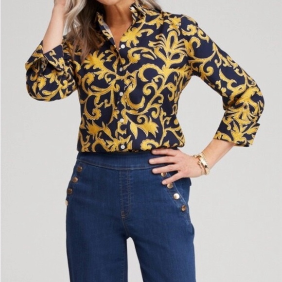 Chicos 3/4 Sleeve Filigree Design Blouse - Picture 3 of 10